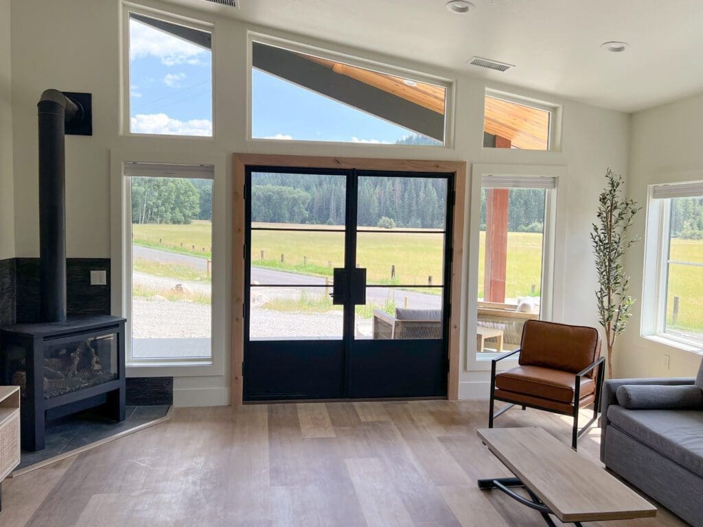 living room inside of barn dominium in Idaho