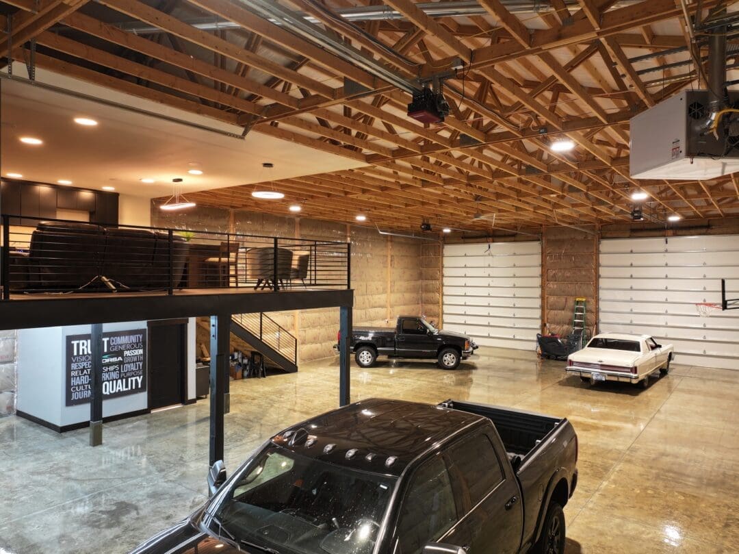 A spacious pole barn with a lot of square footage to fit multiple vehicles