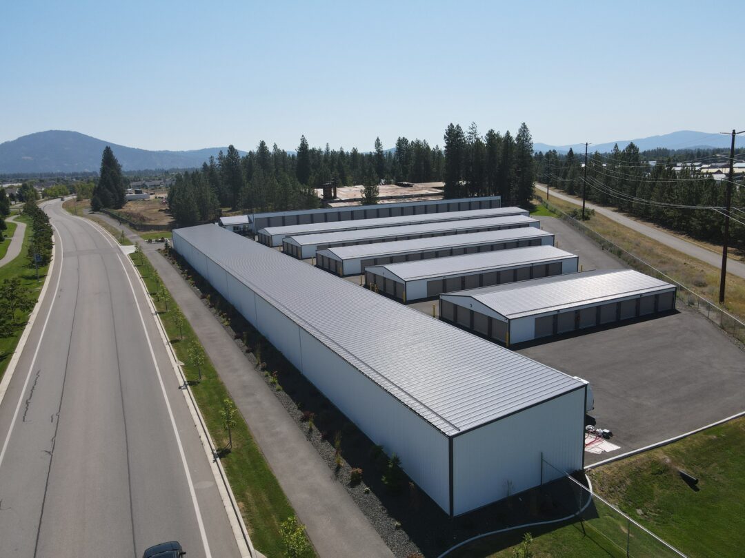 aerial view of a gray storage facility in Coeur d'Alene, ID