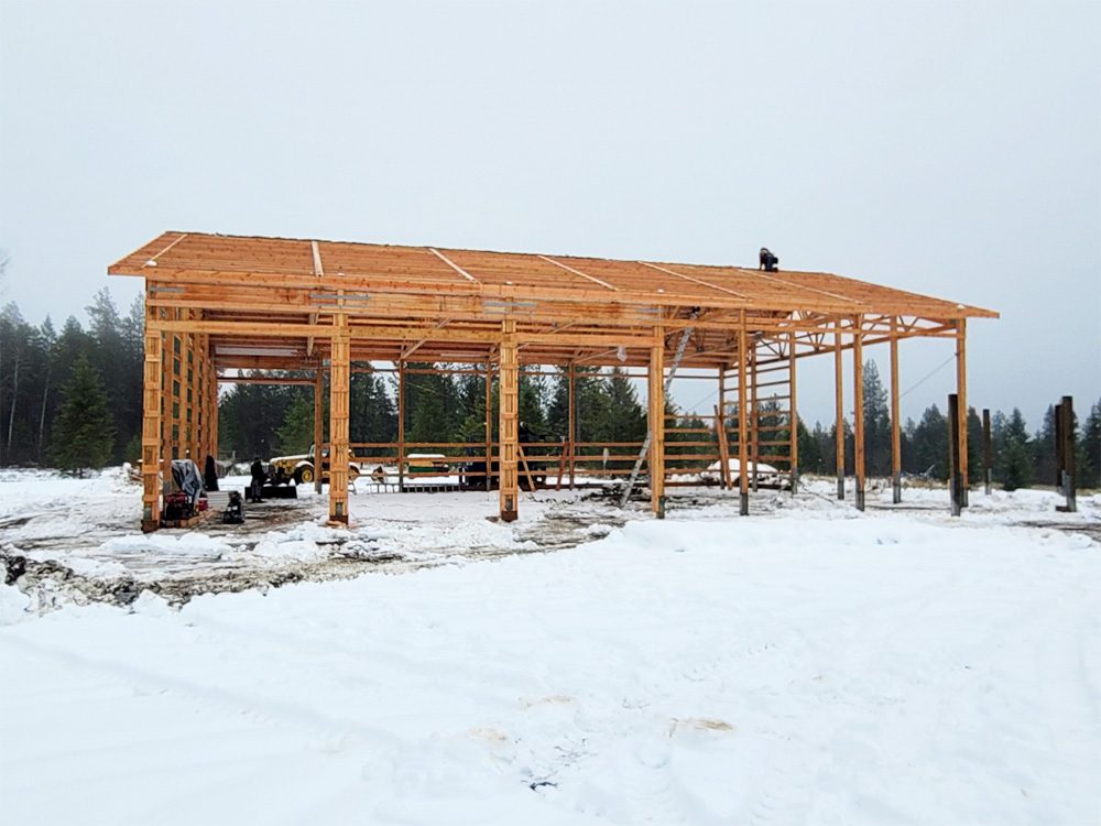 50′ x 72′ x 16′ pole barn shop with a loft in Pend Oreille County