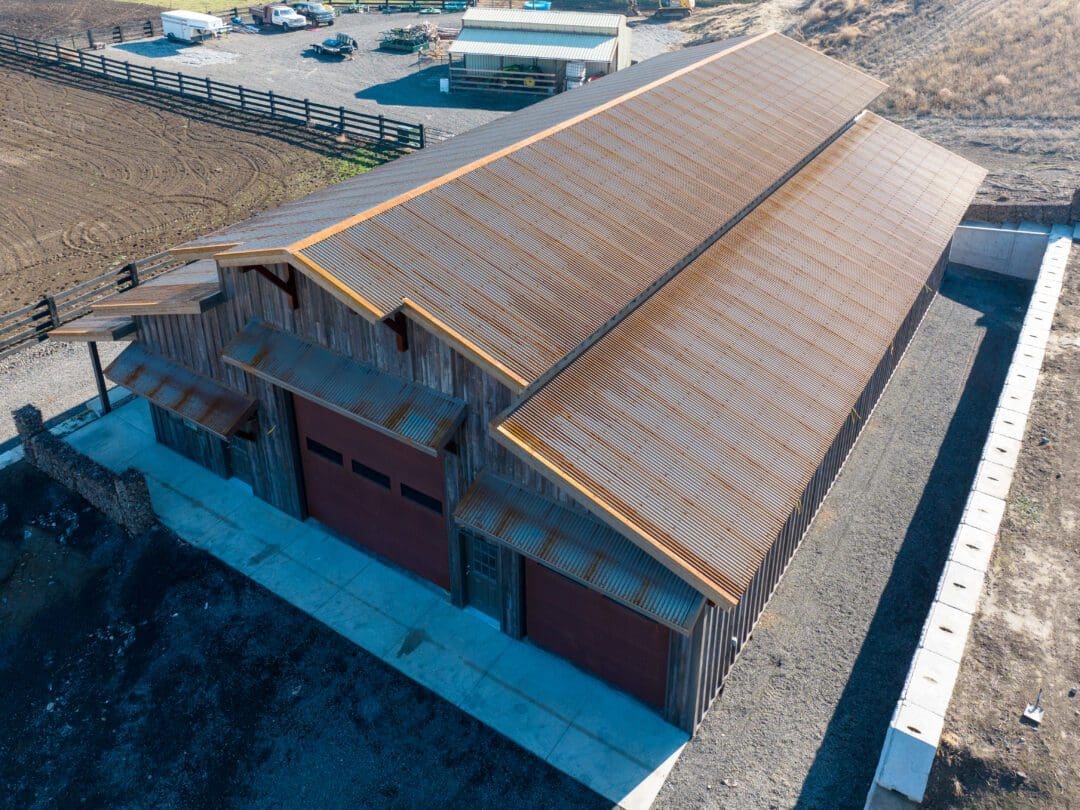 48 x 72 x 21 Event Barn with a 8 x 72 x 8 Enclosed Lean-to in Walla Walla, WA