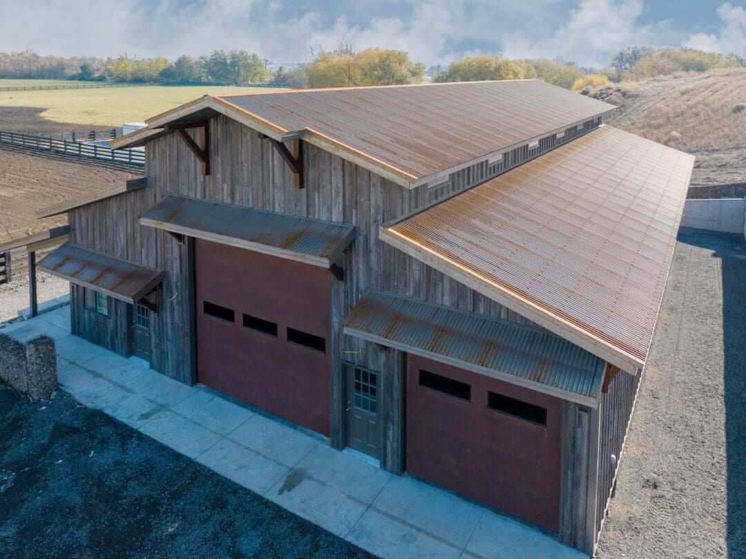 48 x 72 x 21 Event Barn with a 8 x 72 x 8 Enclosed Lean-to in Walla Walla, WA