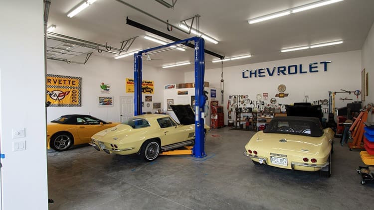 A dream shop layout with working bays for auto work and full electrical system in place