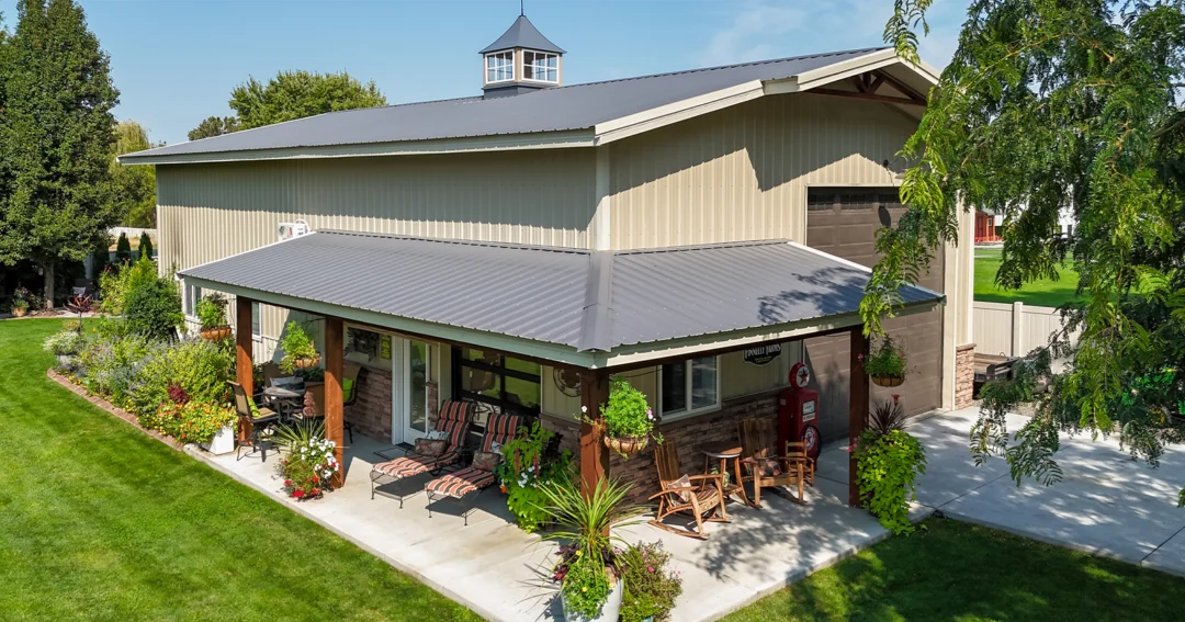 A pole barn house is featured, which could be mistaken for a barndominium