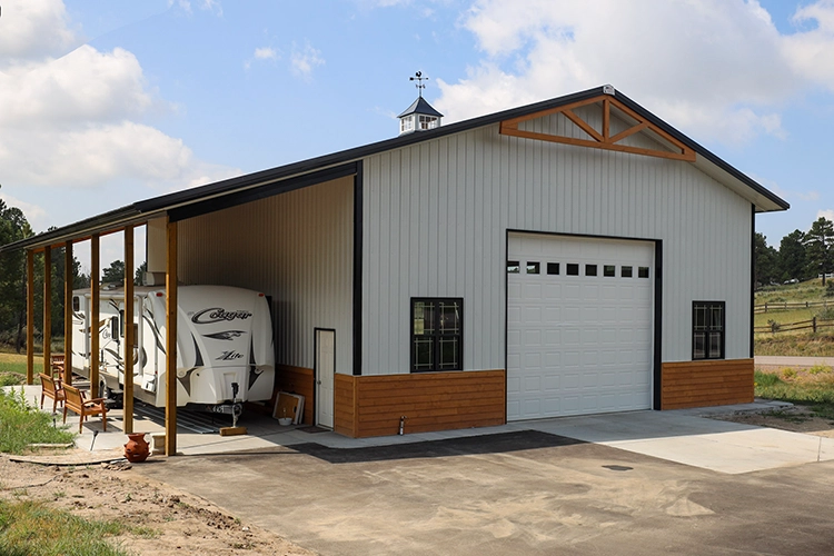 A pole building with a lean to