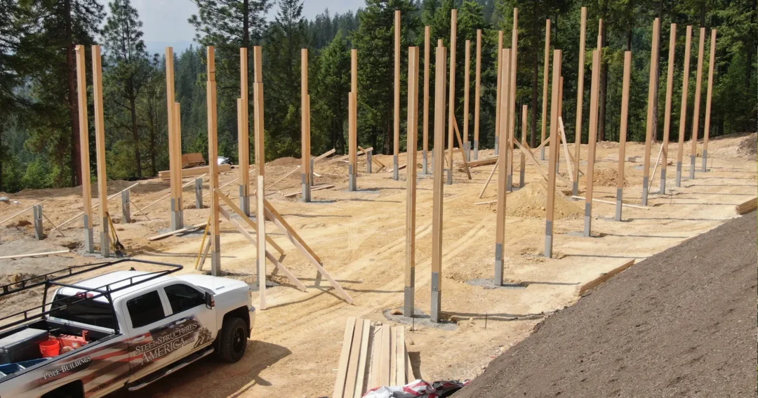 Post-frame construction going up, the method at the heart of post-frame vs stick-frame